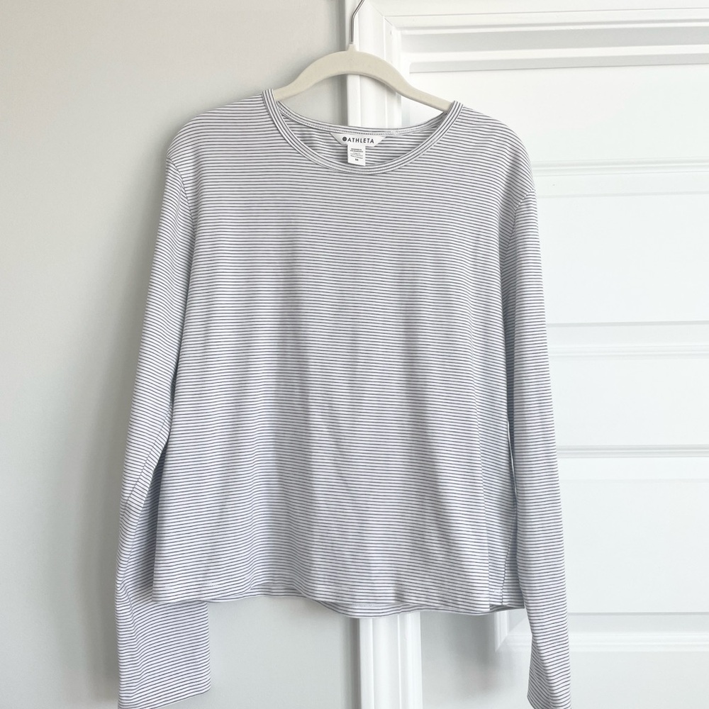 Athleta Long Sleeved Black and White Striped Tee